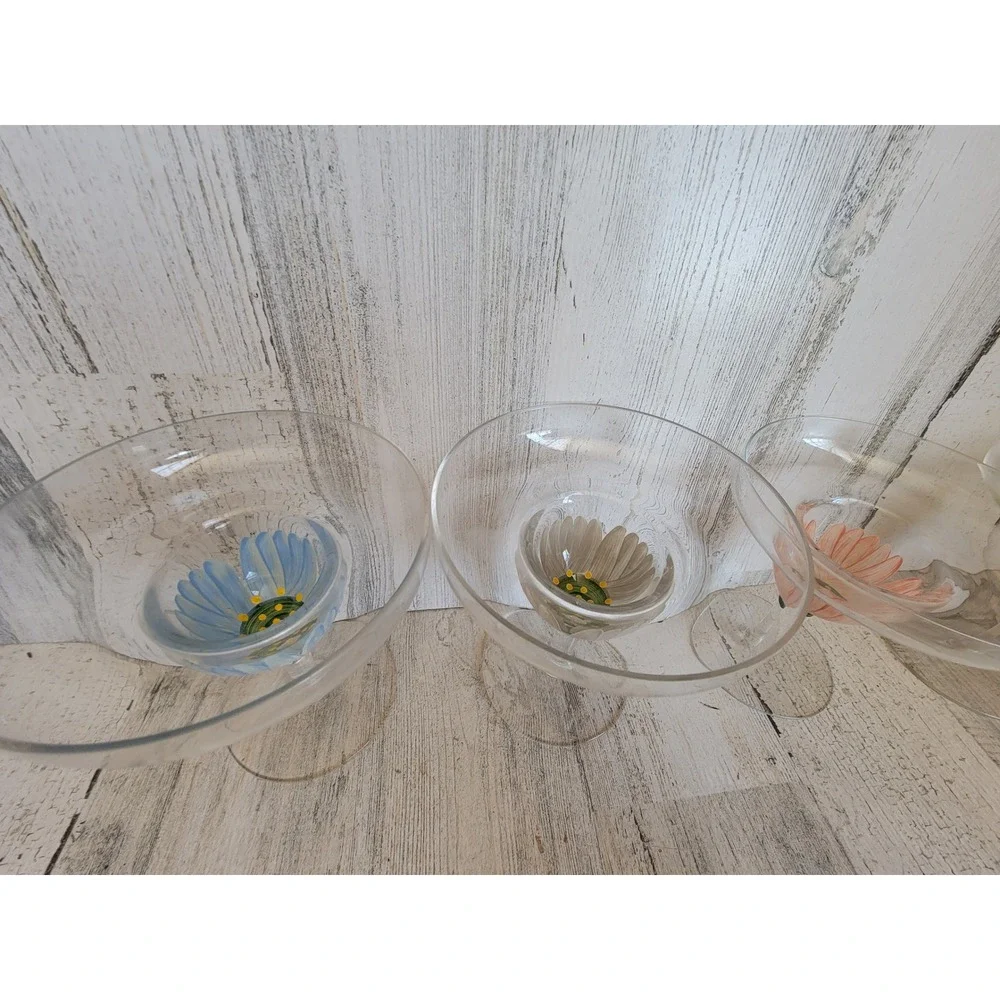 Vintage‎ flower margarita glass tulip set kitchen cup home decor unique floral